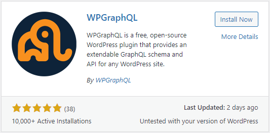 Screenshot of the WordPress plugin listing for WPGraphQL