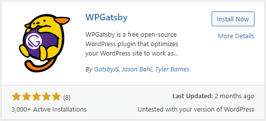 Screenshot of the WordPress plugin listing for WPGatsby