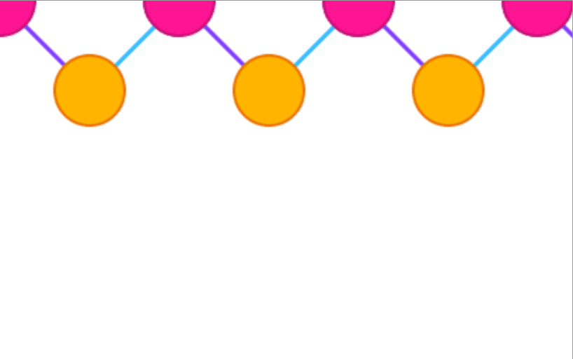 沿图像顶部重复出现的图案，由白色背景上蓝色和紫色线条连接的橙色和粉色圆圈组成