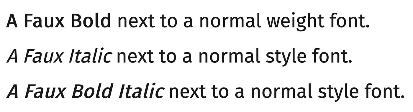 Three lines of text, the first with a generated bold style, the second with a generated italic style, and the last with a generated bold italic style.