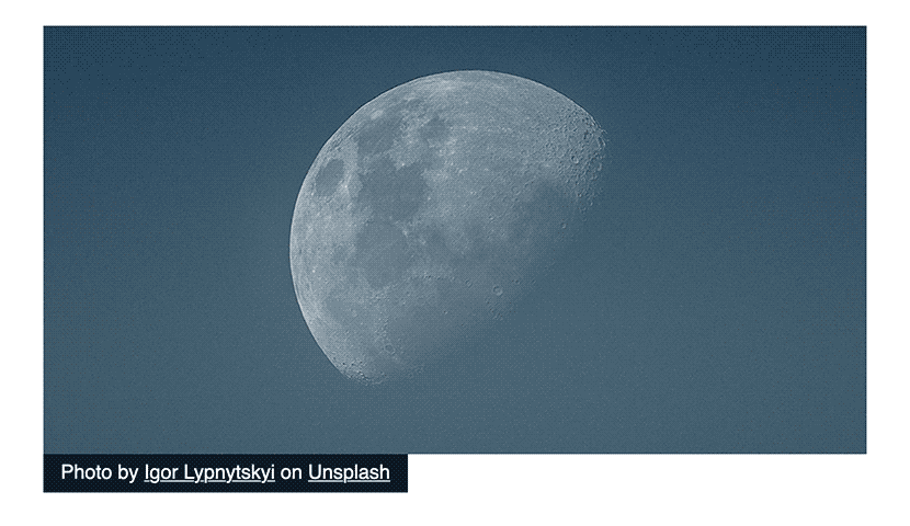 Photo of the mooon with a black box below the photo containing white sans-serif text.