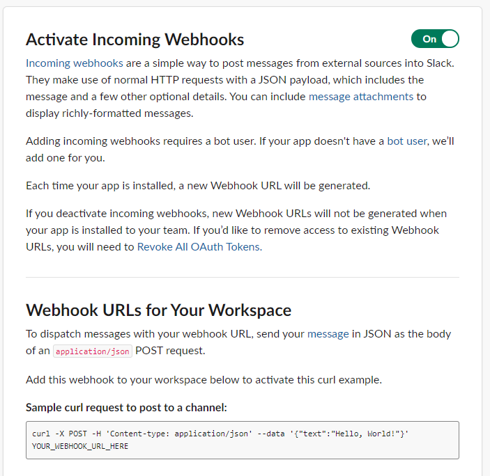 Slack - Activate incoming web hooks