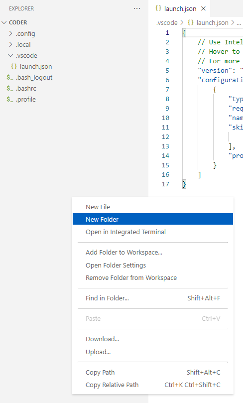 code-server GUI - New Folder