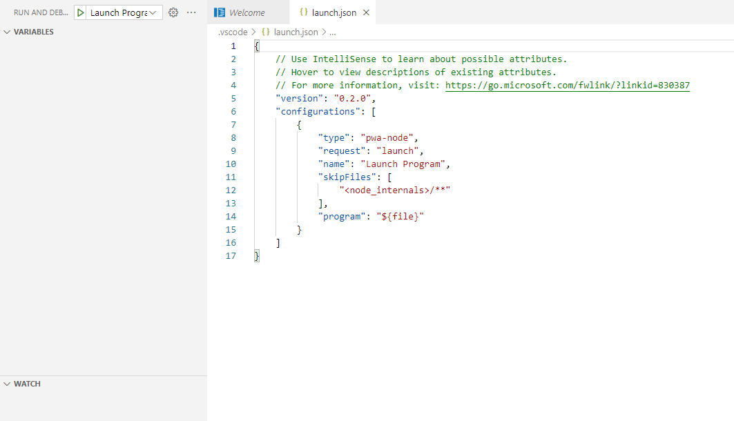 Debugger View with launch.json open