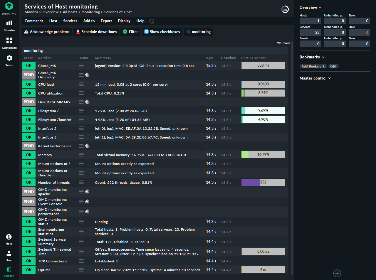 Details of a host service status