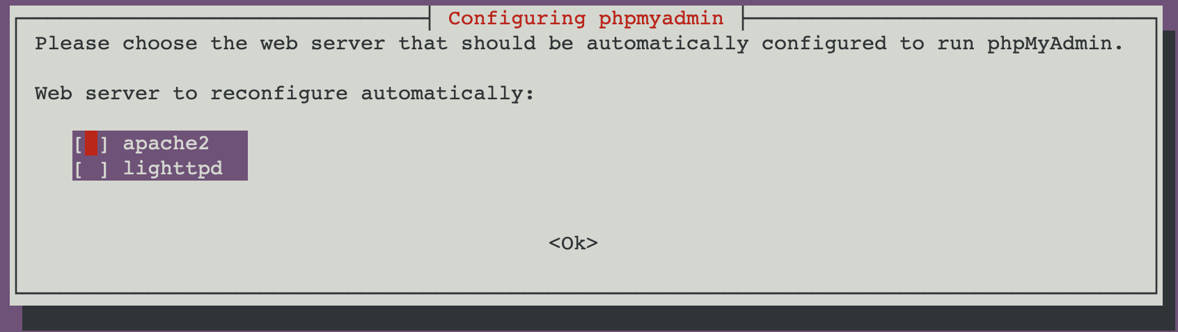 Web server selection when configuring phpMyAdmin