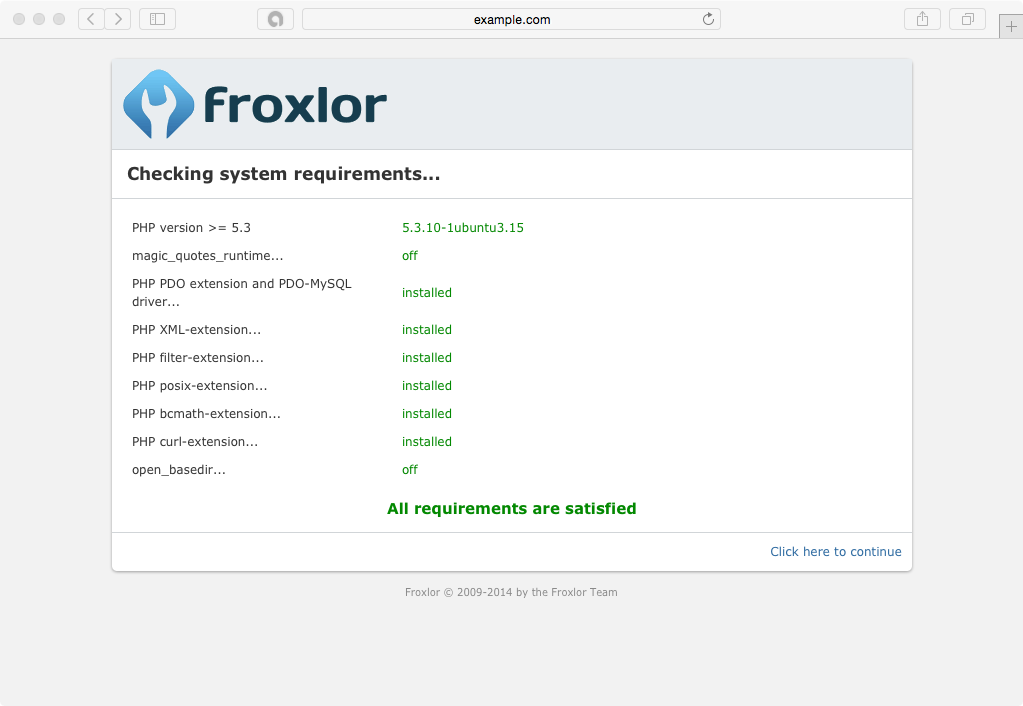 Froxlor Checking System Requirements…, All requirements are satisfied