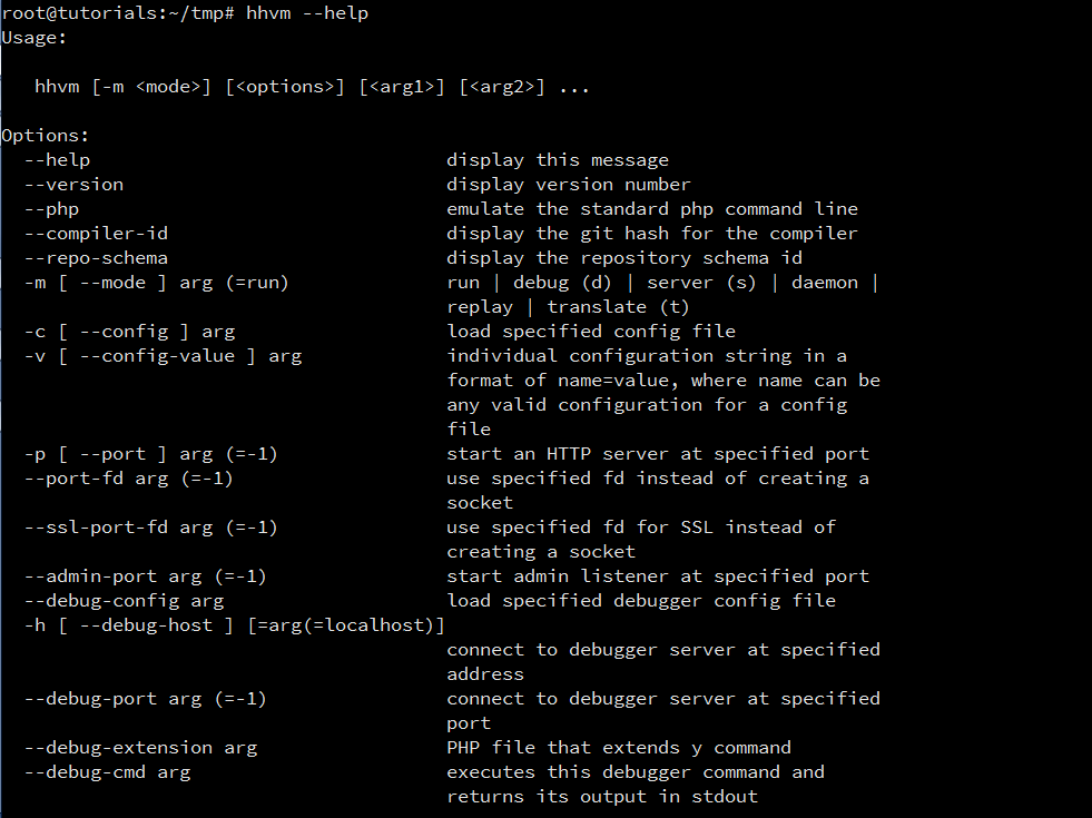 hhvm --help screenshot