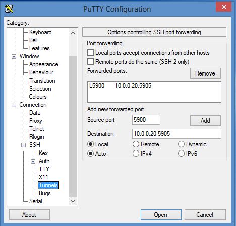 SSH Tunnelling in PuTTY Configuration