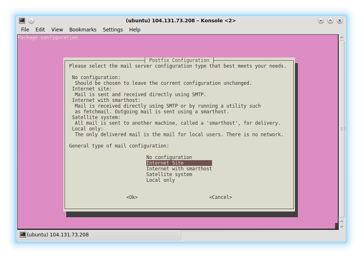 Postfix - select Internet Site