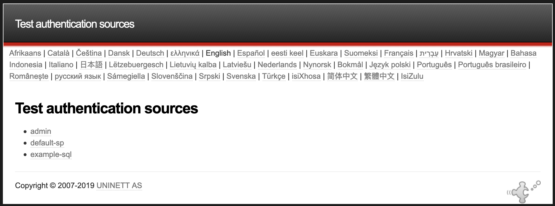 The list of configured authentication sources