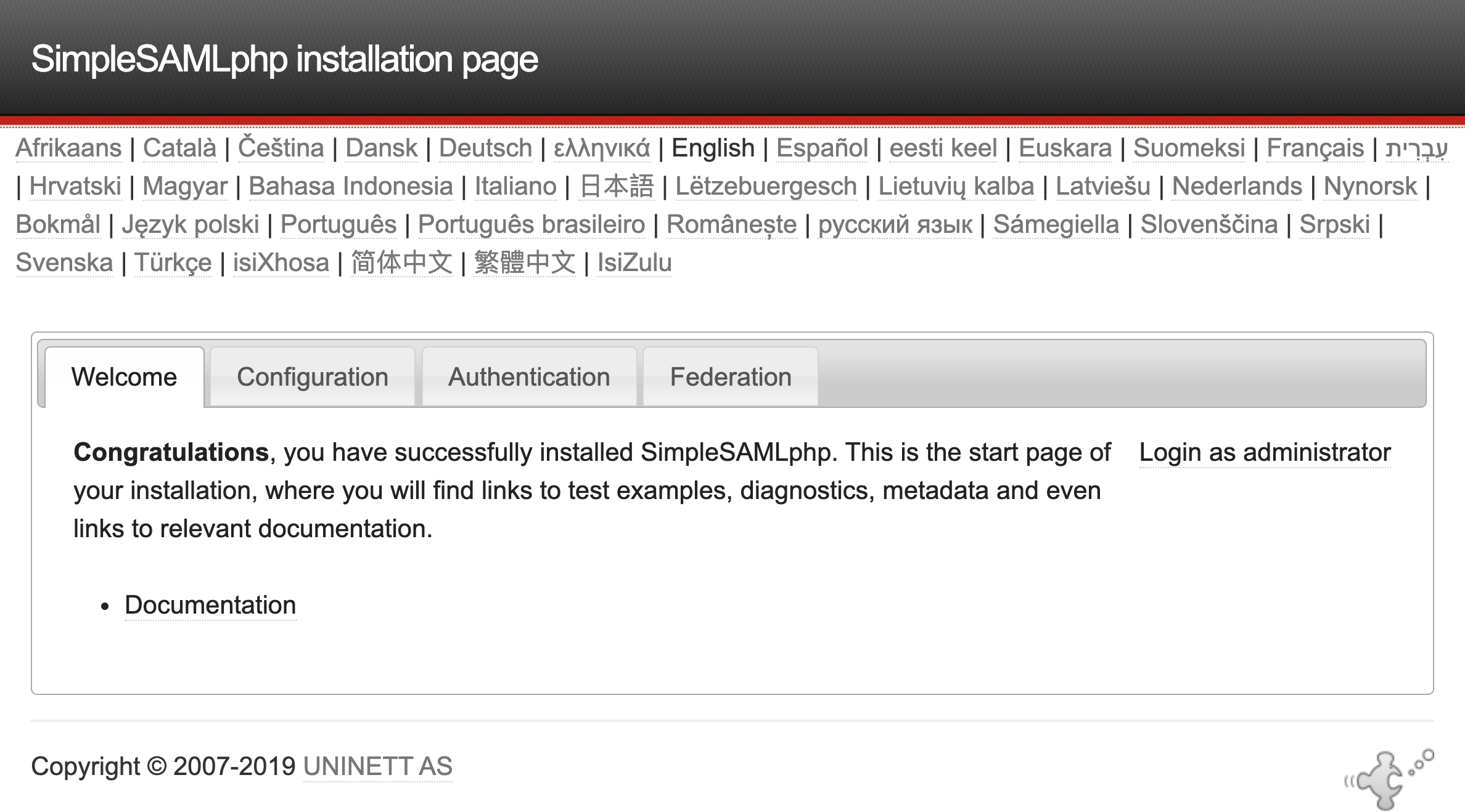 simplesaml web interface