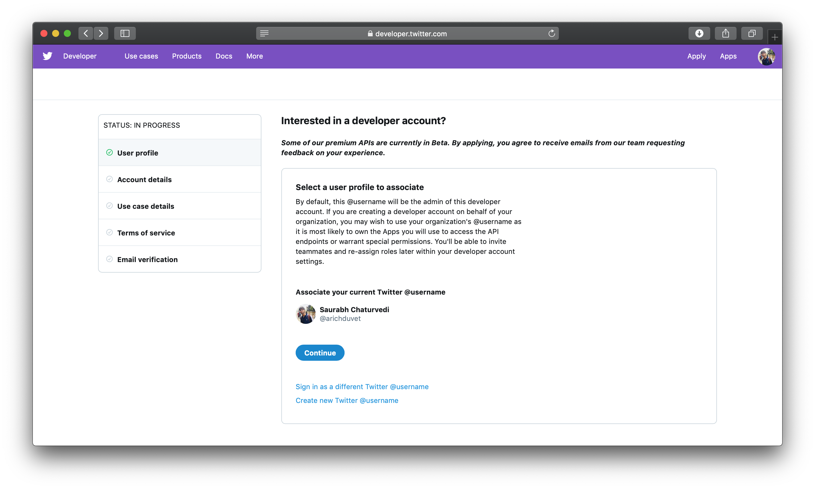 Twitter Username Association with Bot