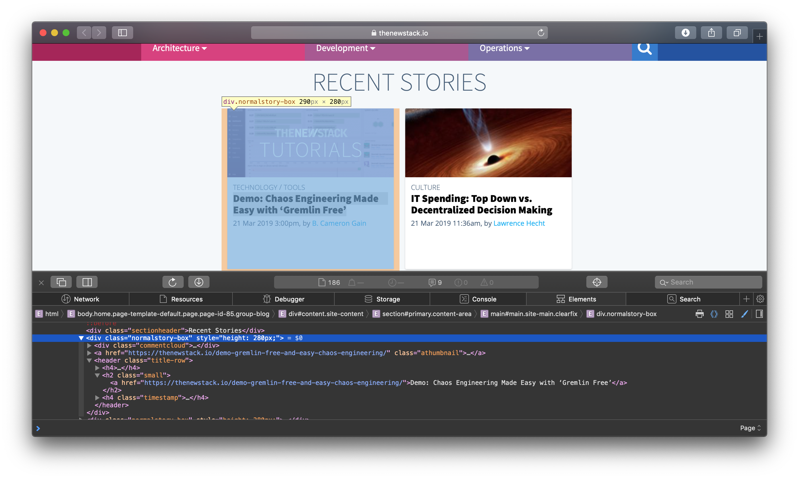 HTML Source Inspection of The New Stack website