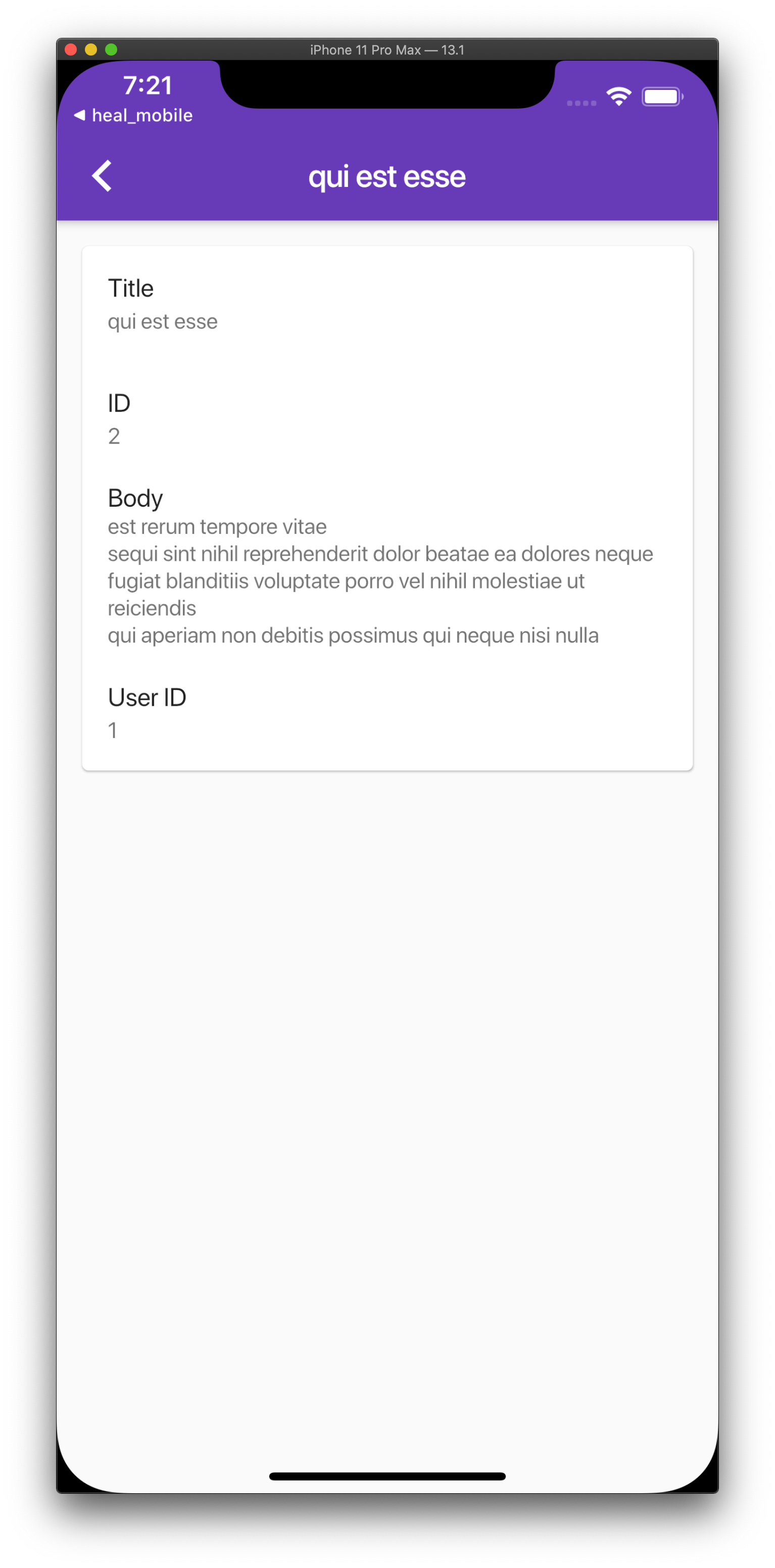 应用程序当前状态的屏幕截图，显示由Json Placeholder