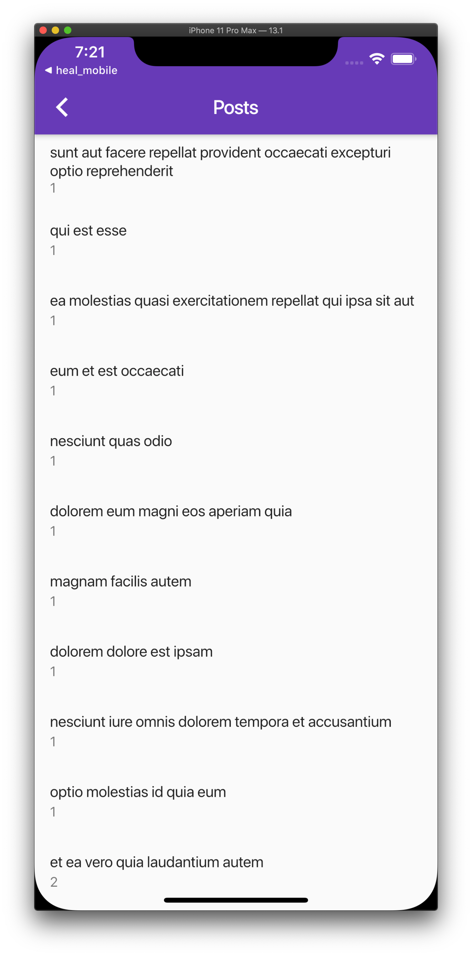 应用程序当前状态的屏幕截图，显示Json Placeholder