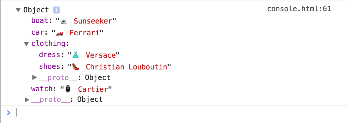 Output of console.dir