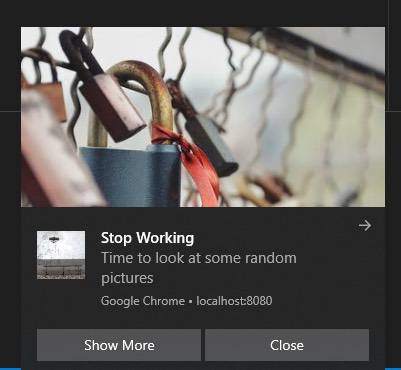 Notification screenshot on windows with action buttons