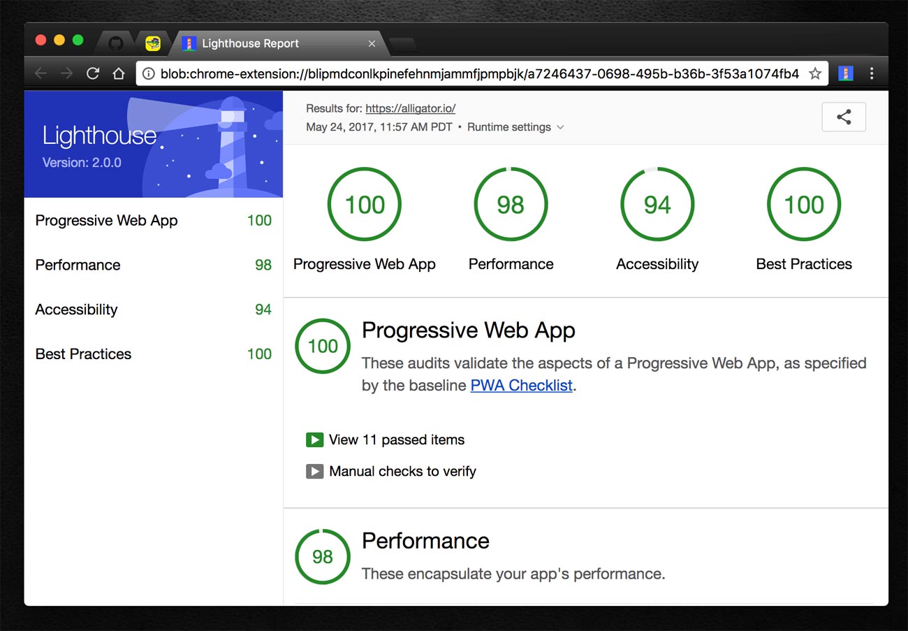 The Lighthouse plugin in action