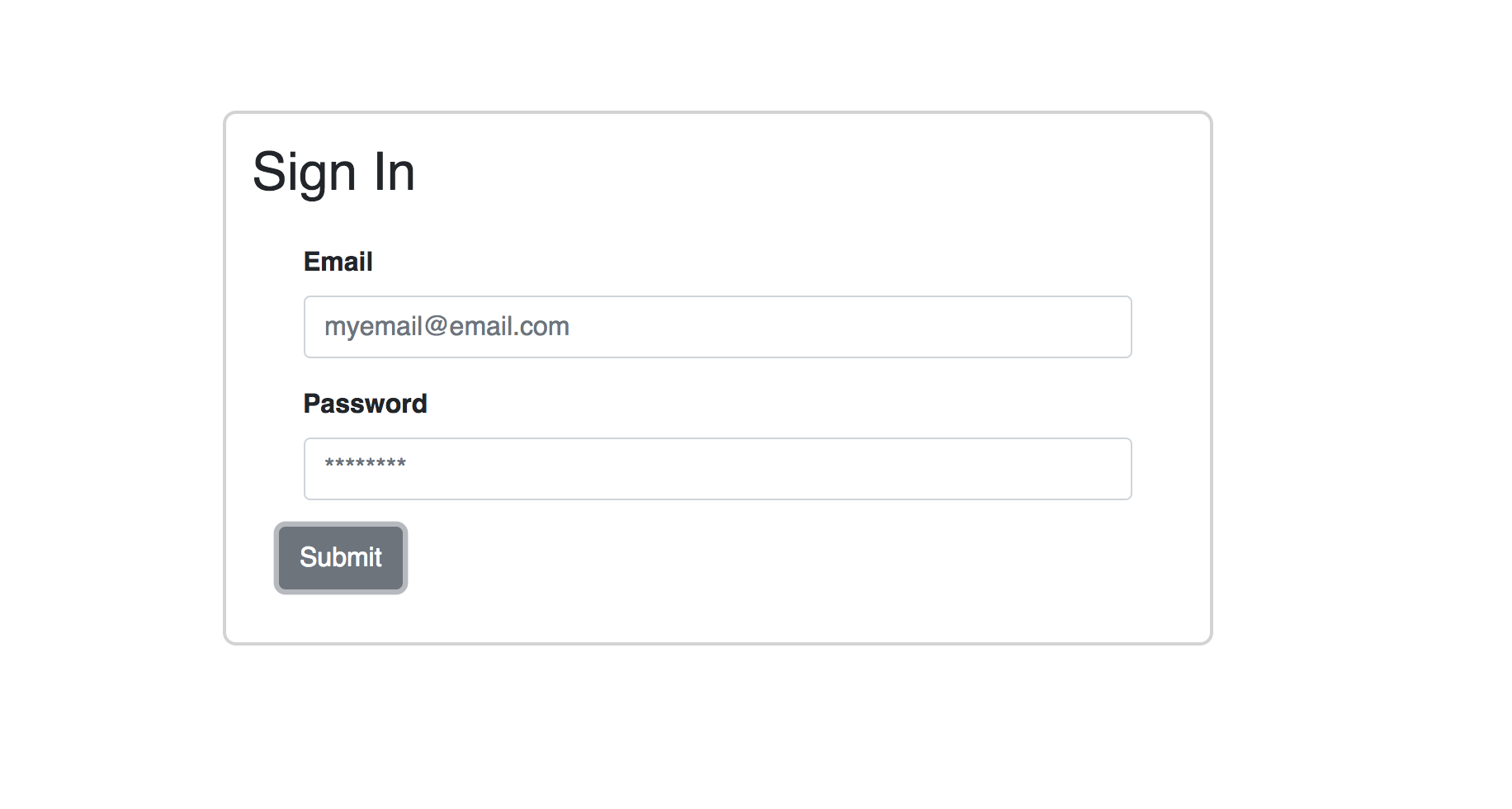 Screenshot of the application with a sign-in form with fields for email and password.