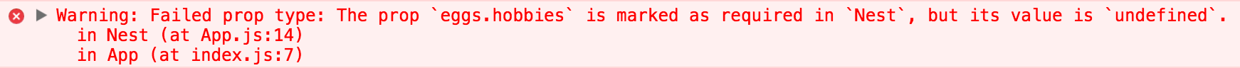 A missing required prop warning in the Chrome console