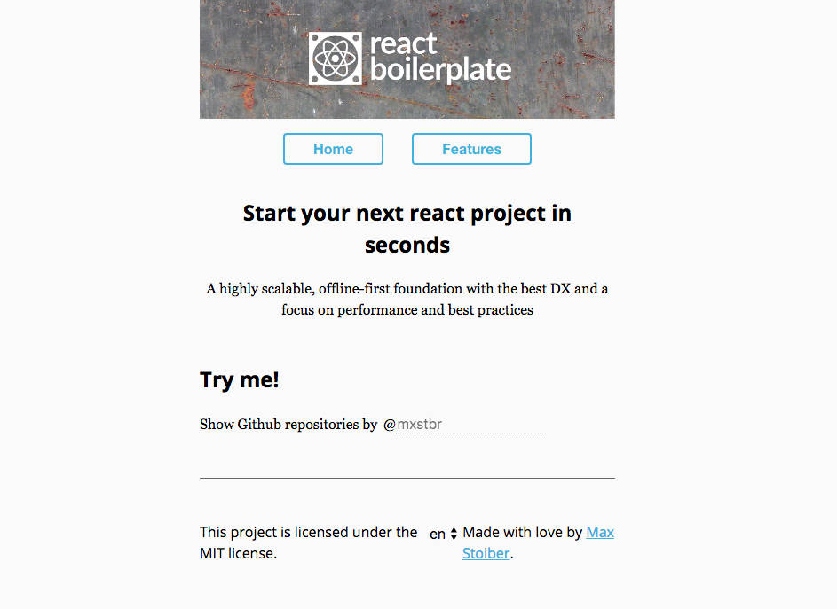 The home page with our change