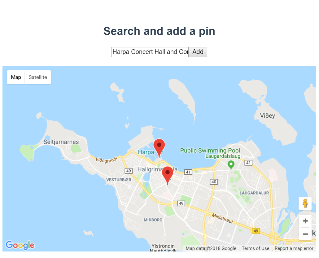 Vue.js Google Maps example with Iceland centered in the middle