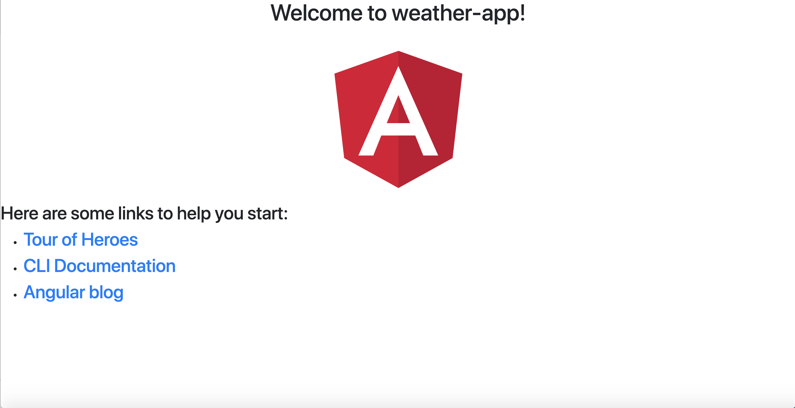 Image of default created app in Angular
