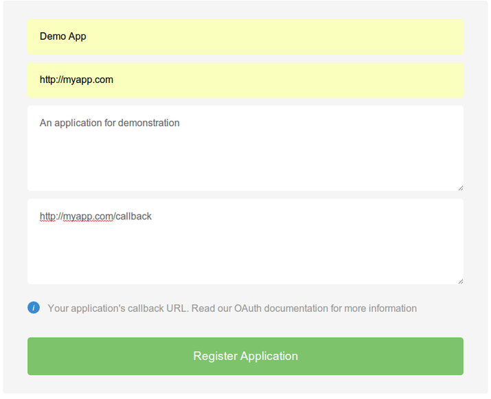 DigitalOcean app registration info
