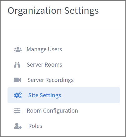 Image showing the organization settings navigation panel with site settings highlighted
