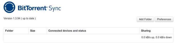 BitTorrent Sync main web interface