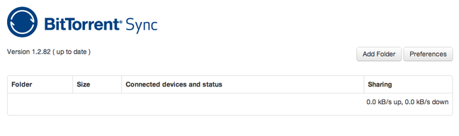 BitTorrent Sync main page