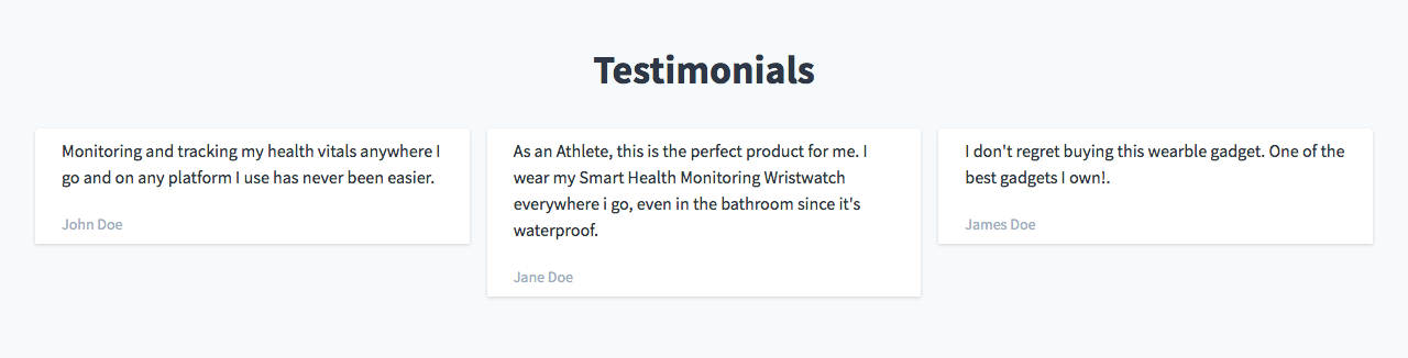 推荐信部分的图像，带有三个客户testimonials