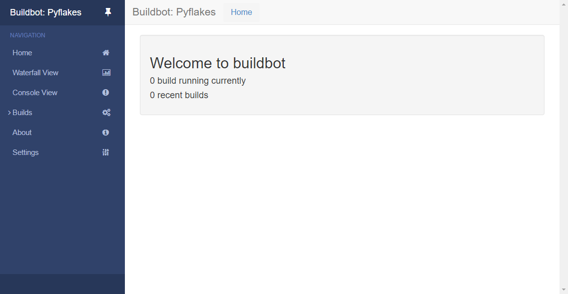 Screenshot of Buildbot's Welcome screen