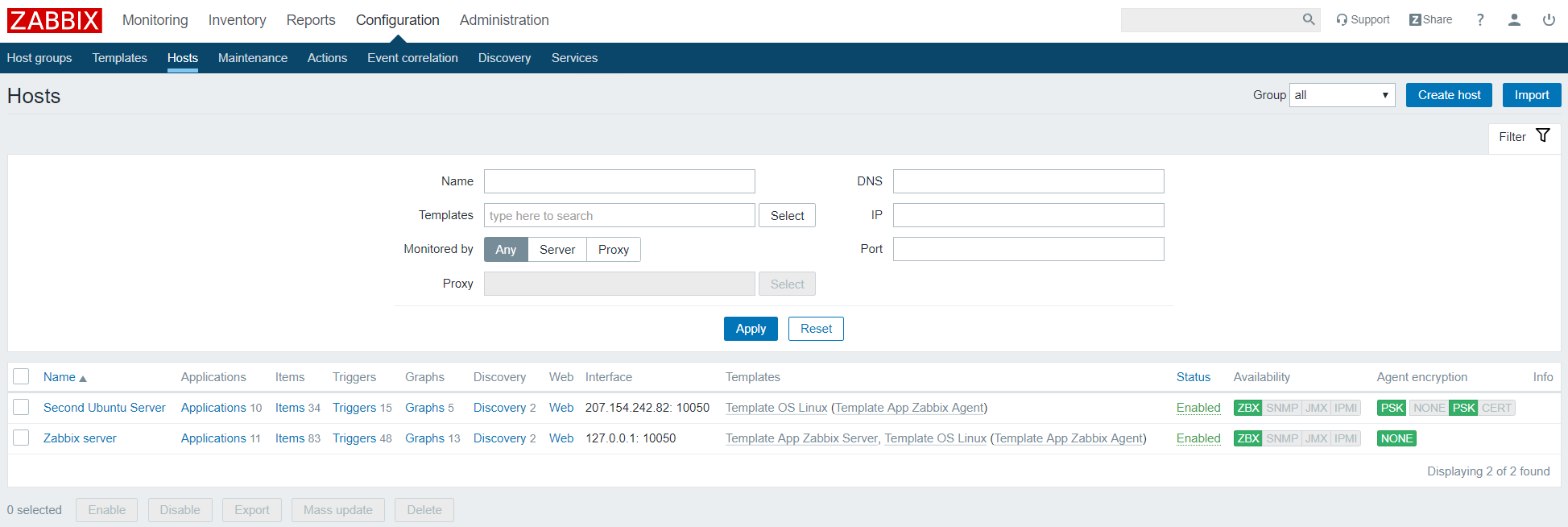 Zabbix shows your new host