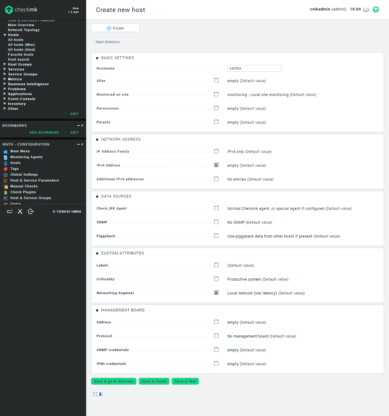 Creating second host configuration screen