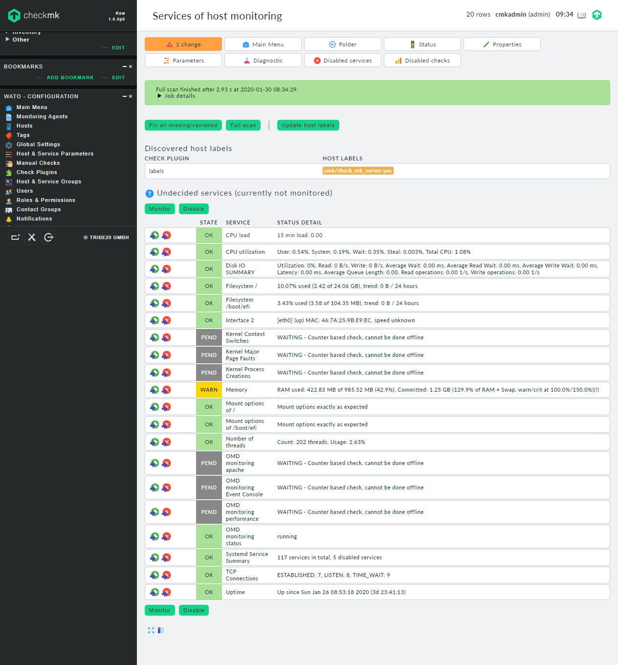 List of available services to monitor