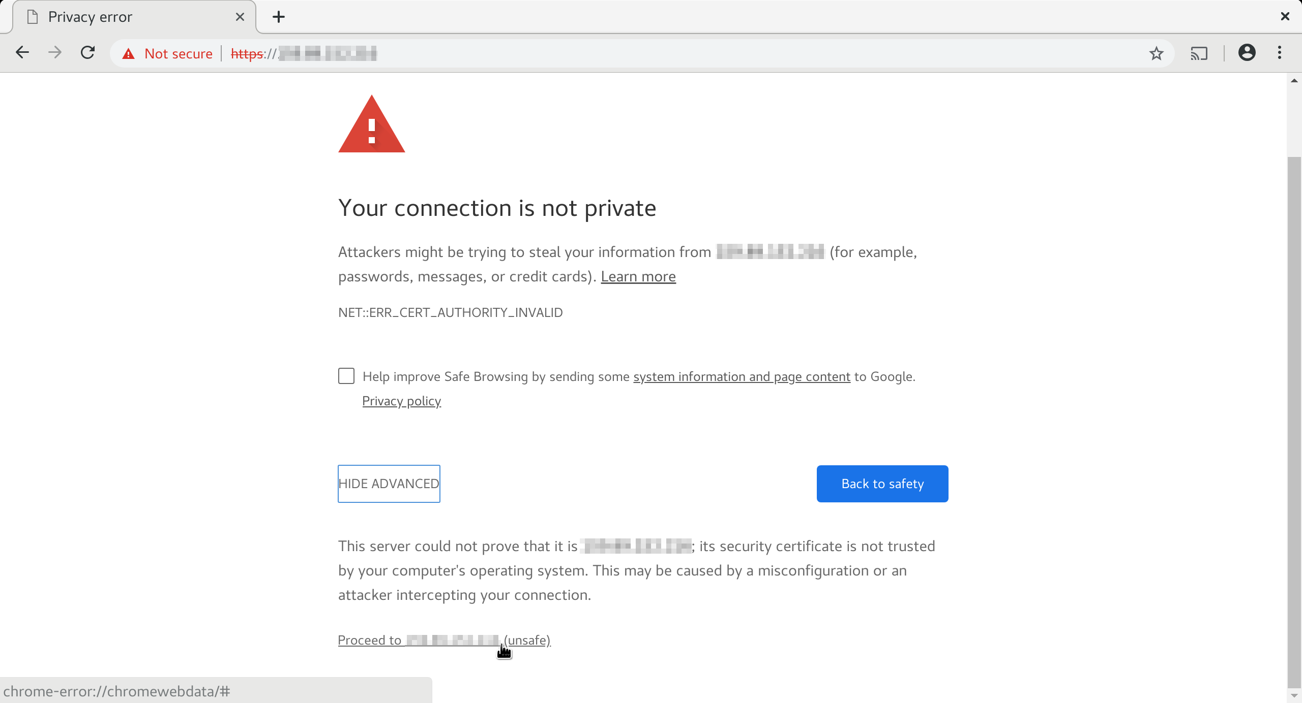 Chrome - Accept Self signed Certificate