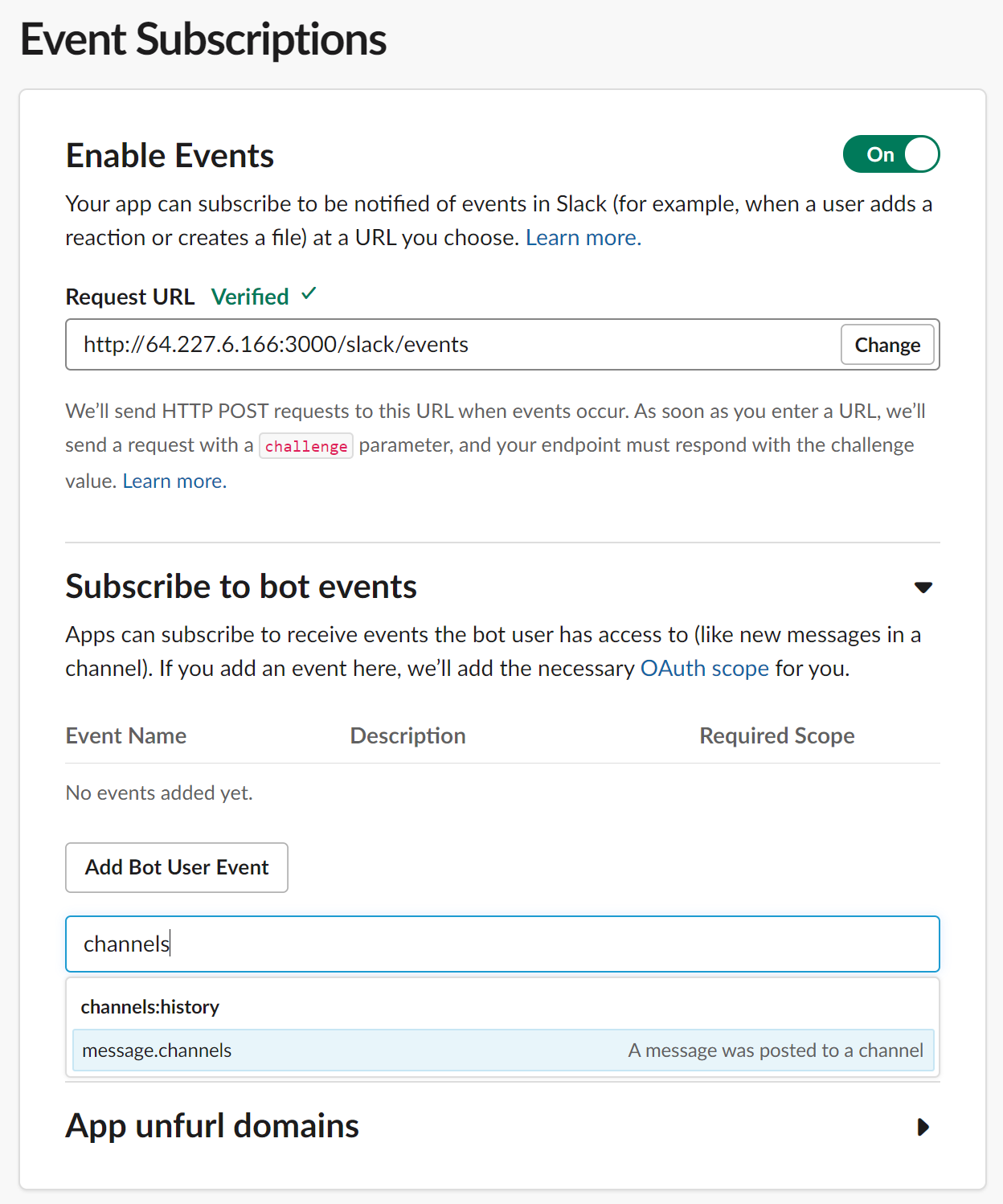 Subscribe to bot events permissions