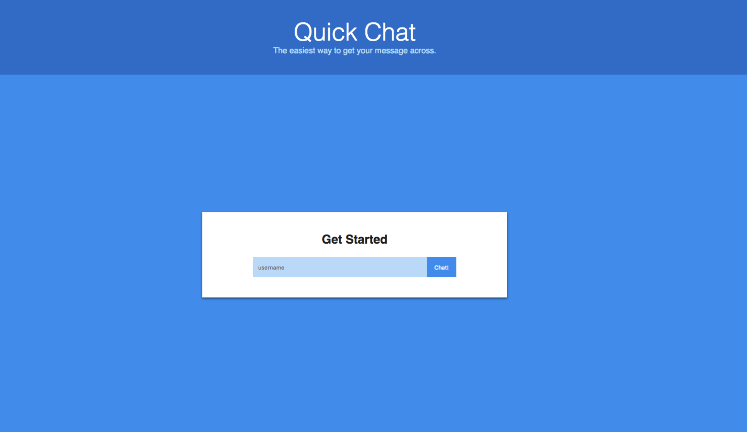 Landing page for the Quick Chat test application