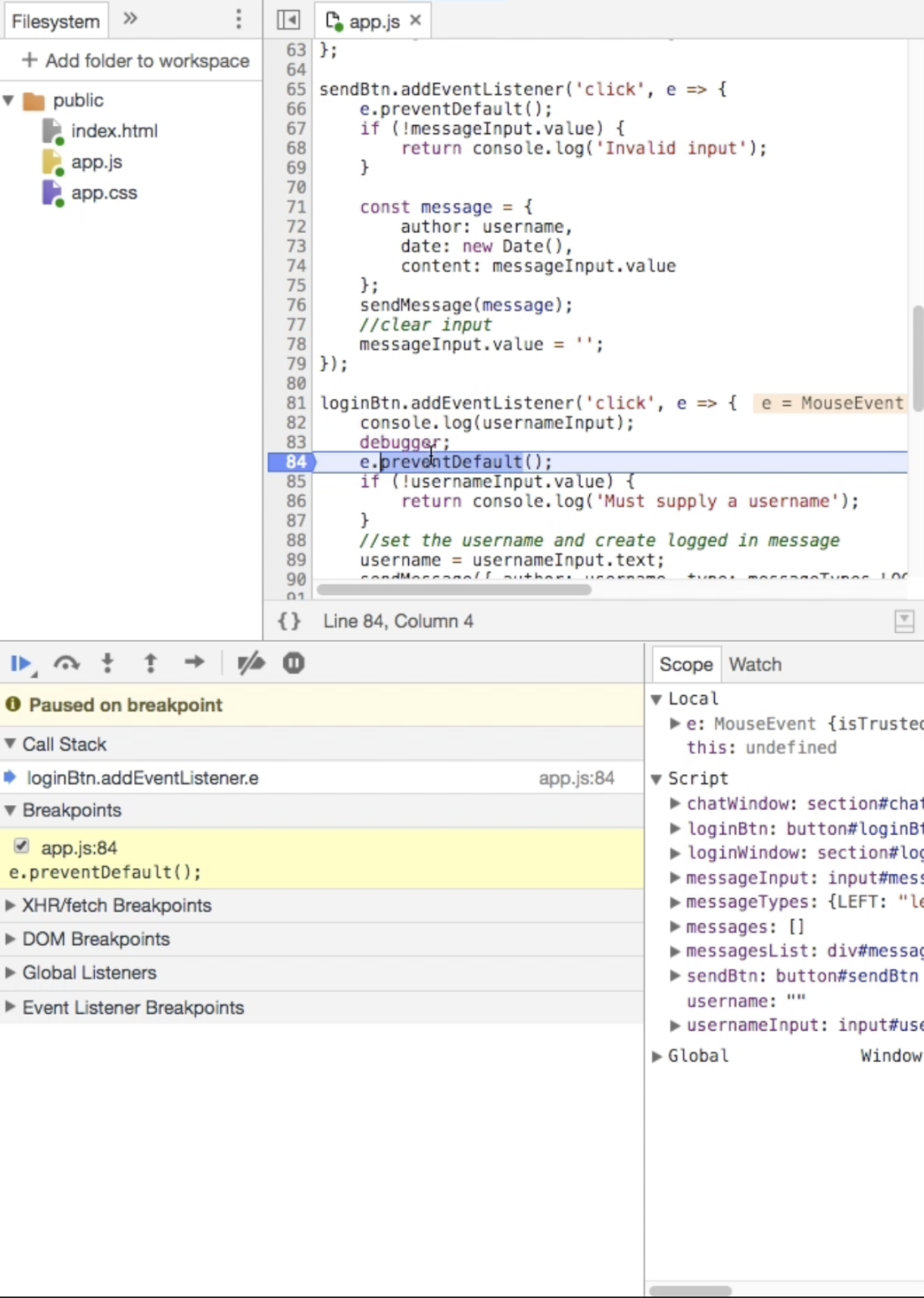 List of Breakpoints in Chrome DevTools