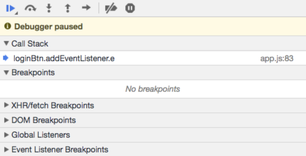 Call stack and breakpoints tabs in Chrome DevTools