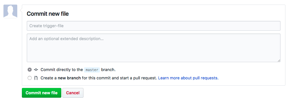 Commit new file on GitHub screenshot