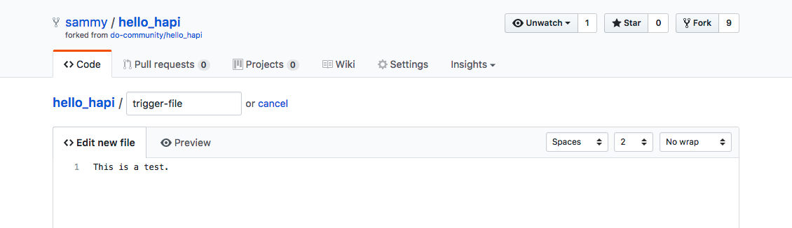Filename and content creation on GitHub screenshot