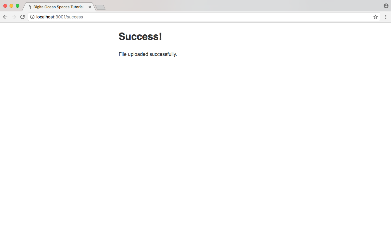 Success confirmation page following upload
