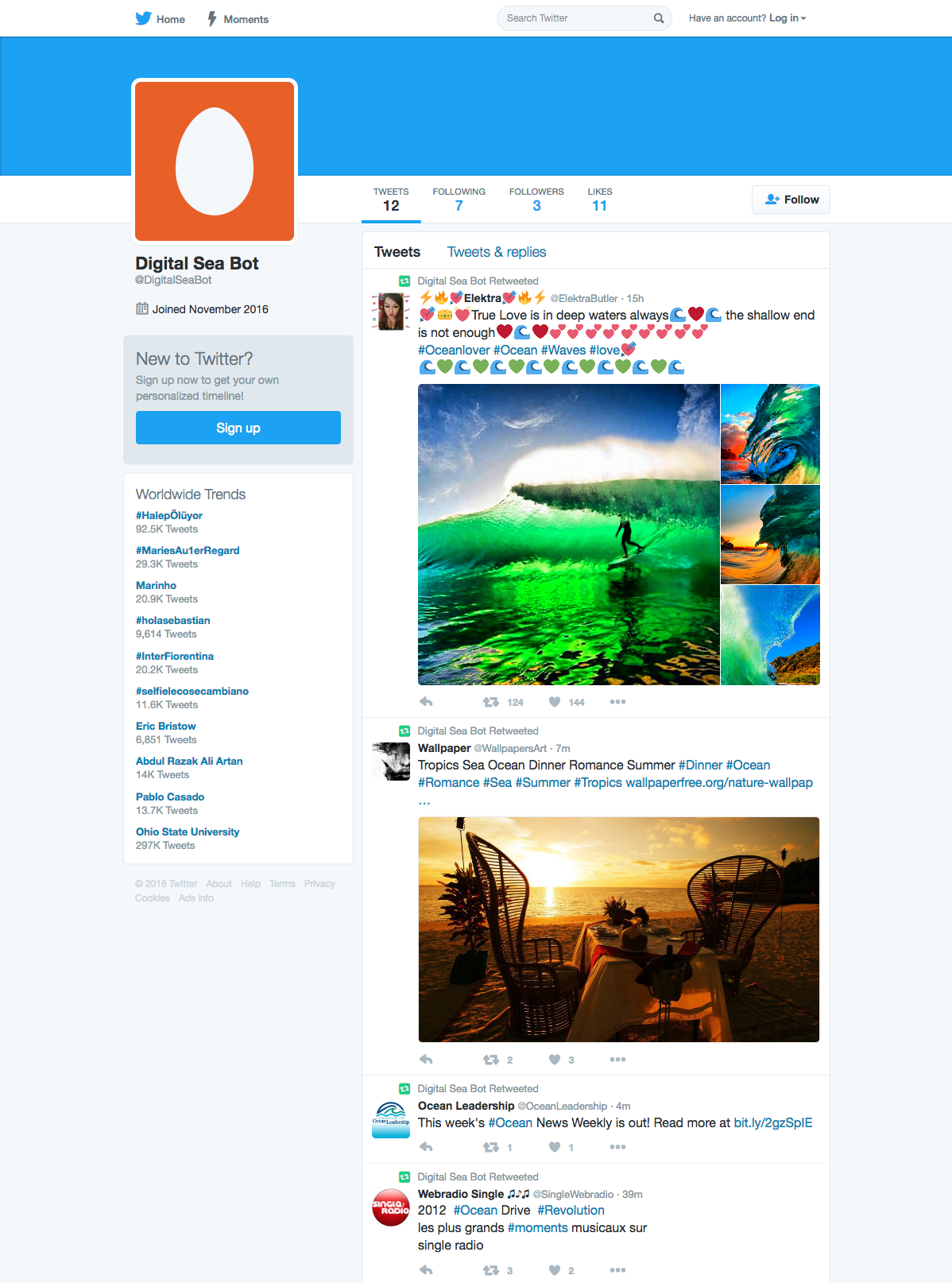Twitter Account showing Retweets