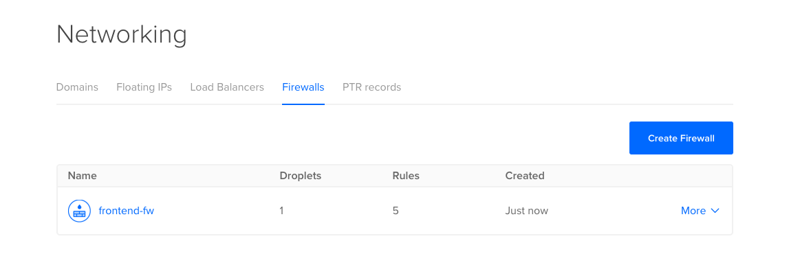 Firewall summary with the frontend rule listed