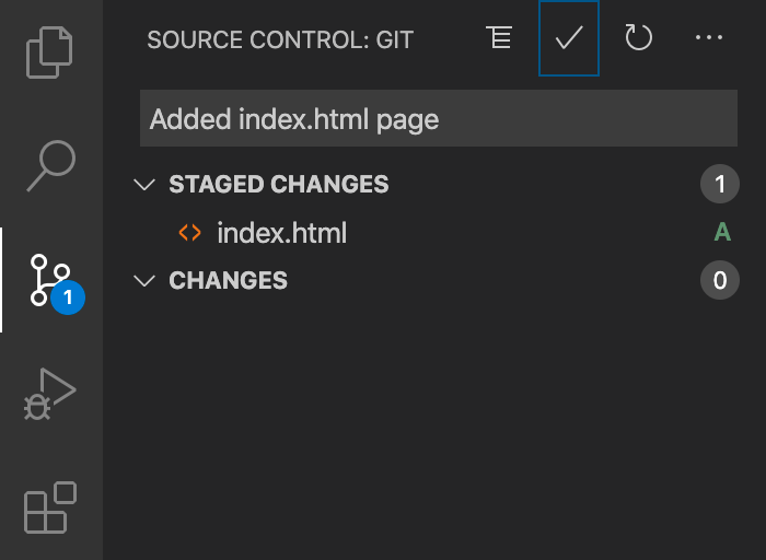 Screenshot of an added file with the letter A indicator and commit message