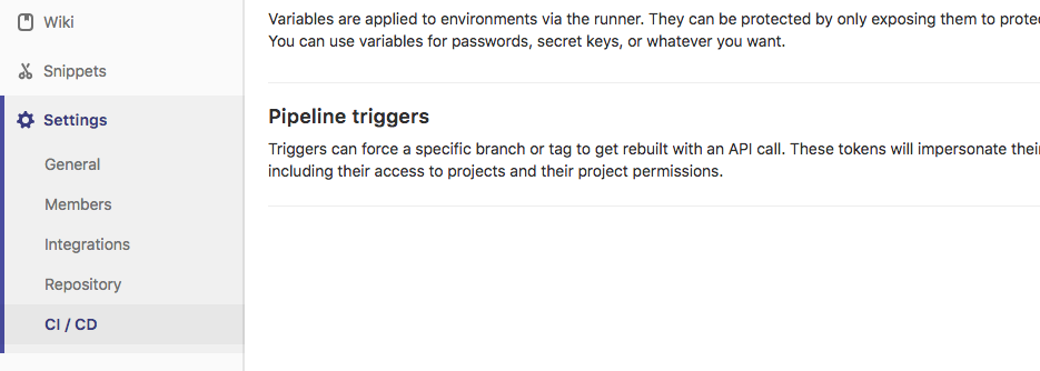 GitLab project settings menu