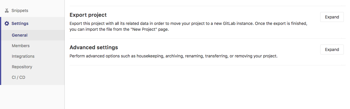 GitLab project settings item